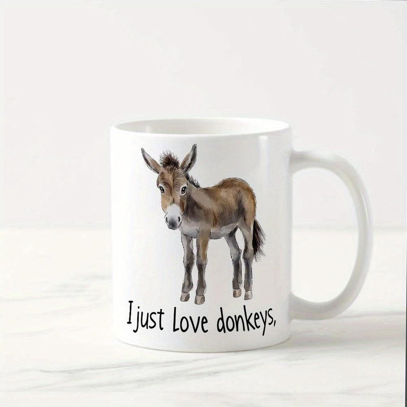 Tailorly White Ceramic 11 oz Mug - I Just Love Donkeys Realistic Brown Furry Animal Standing Gracefully On White Background Donkey