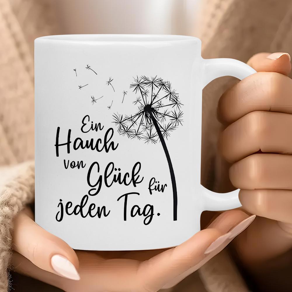 Tailorly White Ceramic 11 oz Mug - Delicate Blowing Seeds Drifting In The Wind From A Minimalist Line Art Dandelion