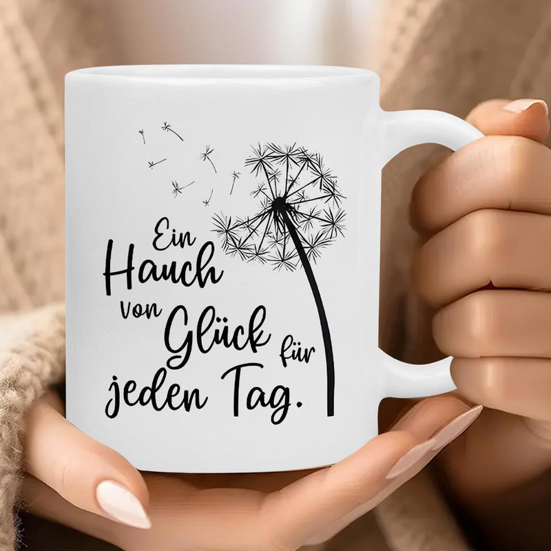 Tailorly White Ceramic 11 oz Mug - Delicate Blowing Seeds Drifting In The Wind From A Minimalist Line Art Dandelion