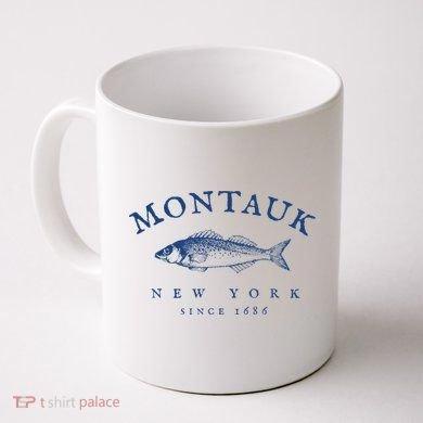 Tailorly White Ceramic 11 oz Mug - Montauk New York Since 1888 Detailed Sea Life Illustration With Classic Vintage Nautical Style Swimming Ocean Fish