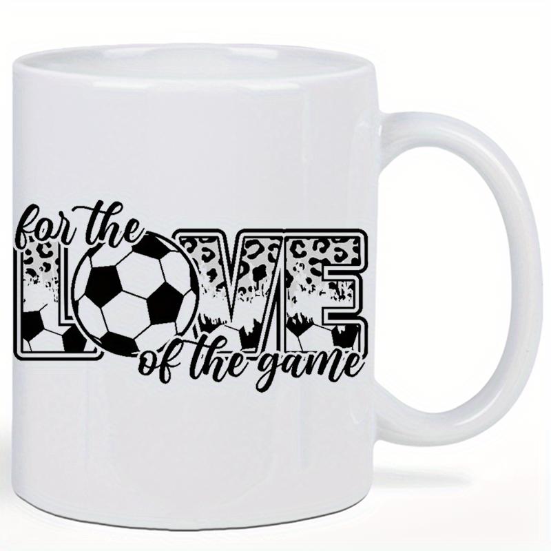 Tailorly White Ceramic 11 oz Mug - For The Love Of The Game Bold Block Letters Featuring Animal Print Patterns And A Classic Sports Ball Soccer Ball