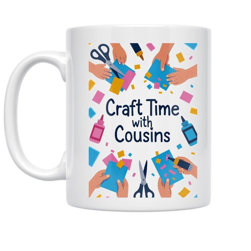Tailorly White Ceramic 11 oz Mug - Craft Time With Cousins Hands Holding Scissors And Colorful Paper Scraps Among Artistic Creative Supplies Crafting