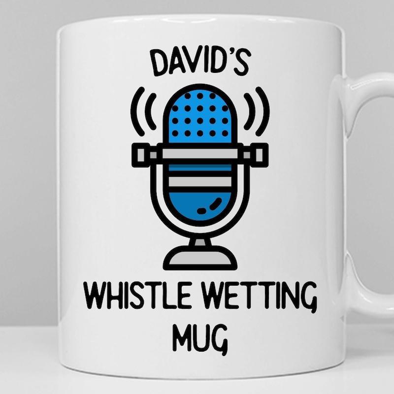 Tailorly White Ceramic 11 oz Mug - Davids Whistle Wetting Mug Simple Blue Icon Of A Professional Recording Studio Audio Tool Microphone