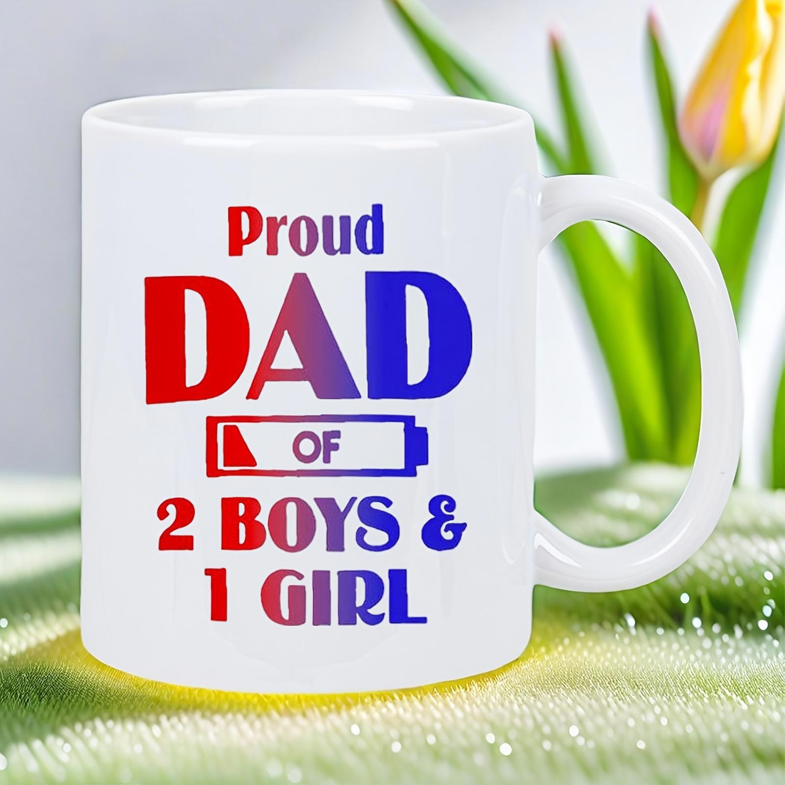 Tailorly White Ceramic 11 oz Mug - Proud Dad Of 2 Boys 1 Girl Polished Showing Colorful Gradient Text And Icon Mug