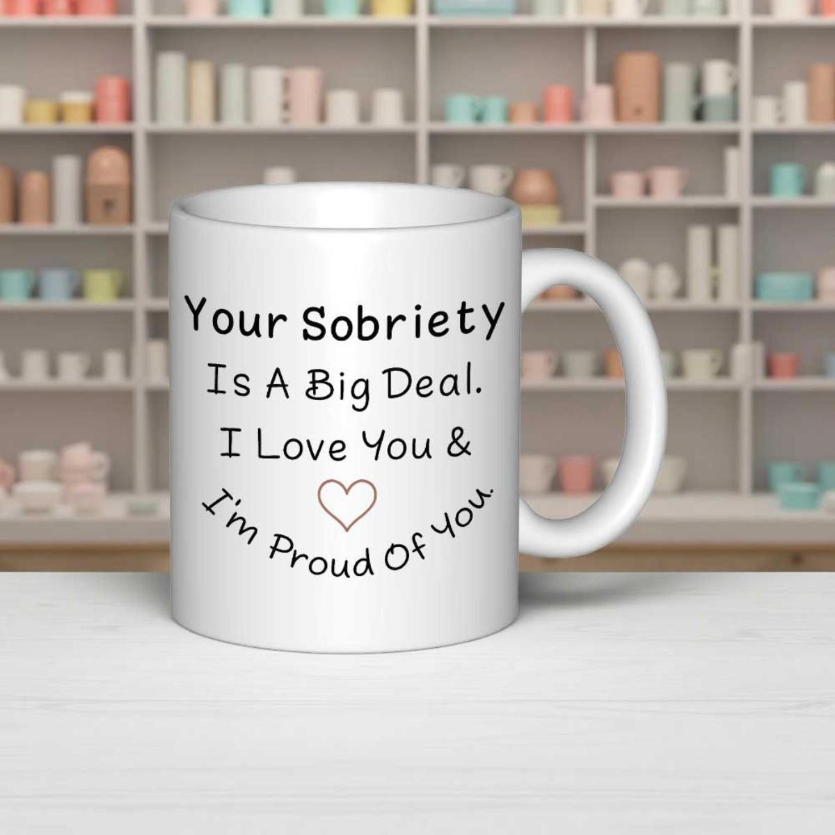 Tailorly White Ceramic 11 oz Mug - Your Sobriety Is A Big Deal I Love You Im Proud Of You Simple Heart Outline Centered On A Clean White Glossy Ceramic Mug