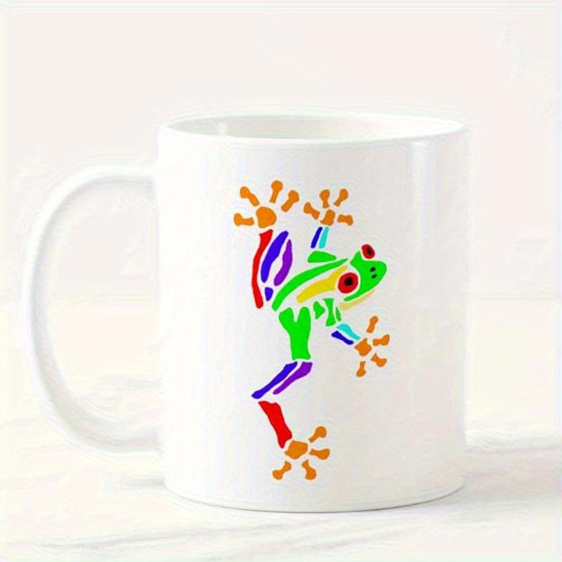 Tailorly White Ceramic 11 oz Mug - Colorful Abstract Pattern Climbing With Vibrant Hues And Expressive Art Frog