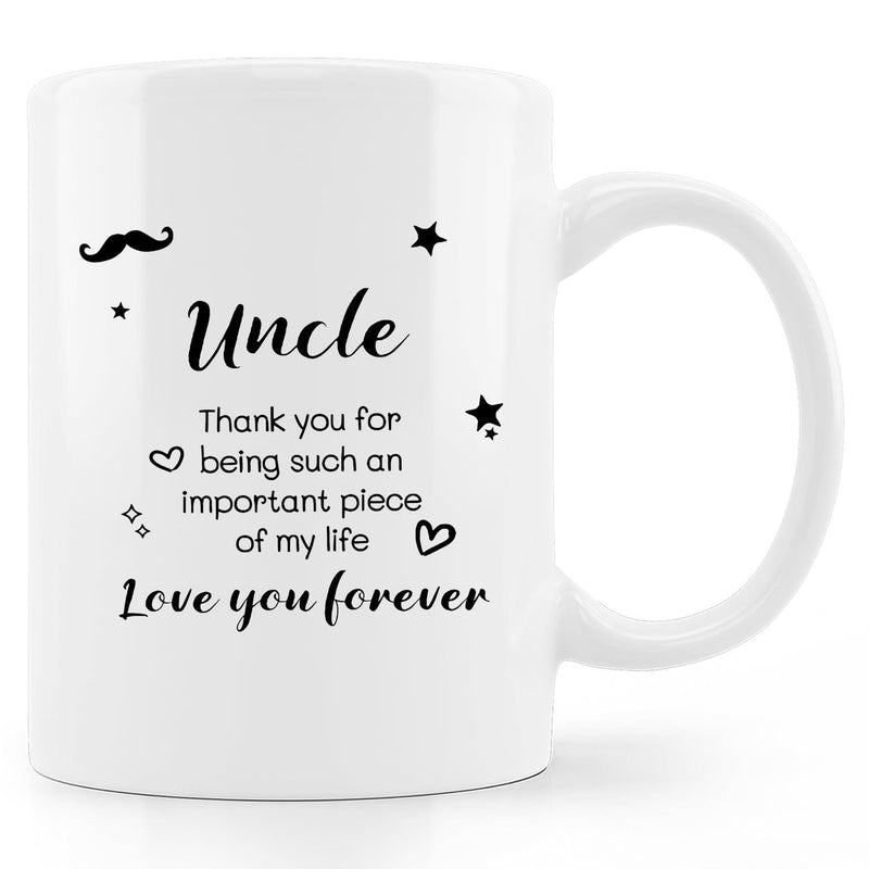 Tailorly White Ceramic 11 oz Mug - Uncle Thank You For Being Such An Important Piece Of My Life Love You Forever Minimalist Hearts And Stars With A Classic