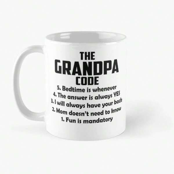 Tailorly White Ceramic 11 oz Mug - The Grandpa Code Minimalist Bold Typography On Polished Glossy Surface Of