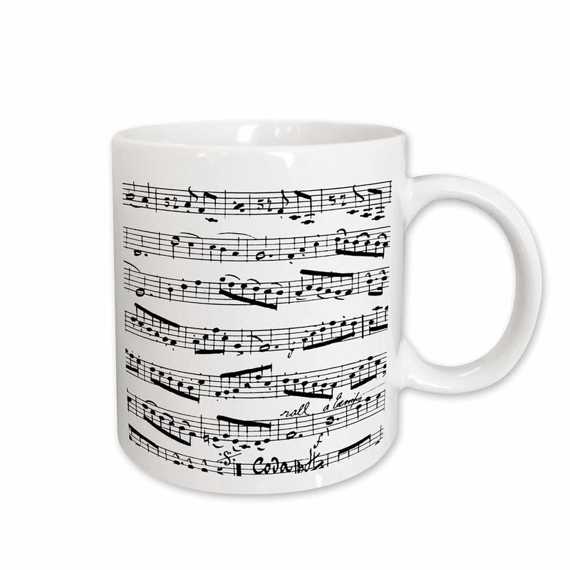 Tailorly White Ceramic 11 oz Mug - Colombia Elegant Black Musical Notes On Staves Arranged In A Classic Score