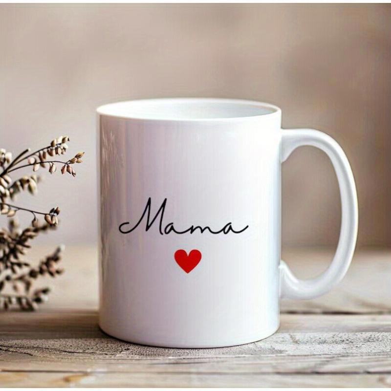 Tailorly White Ceramic 11 oz Mug - Mama Small Red Heart Centered Below Elegant Minimalist Script Style Heart