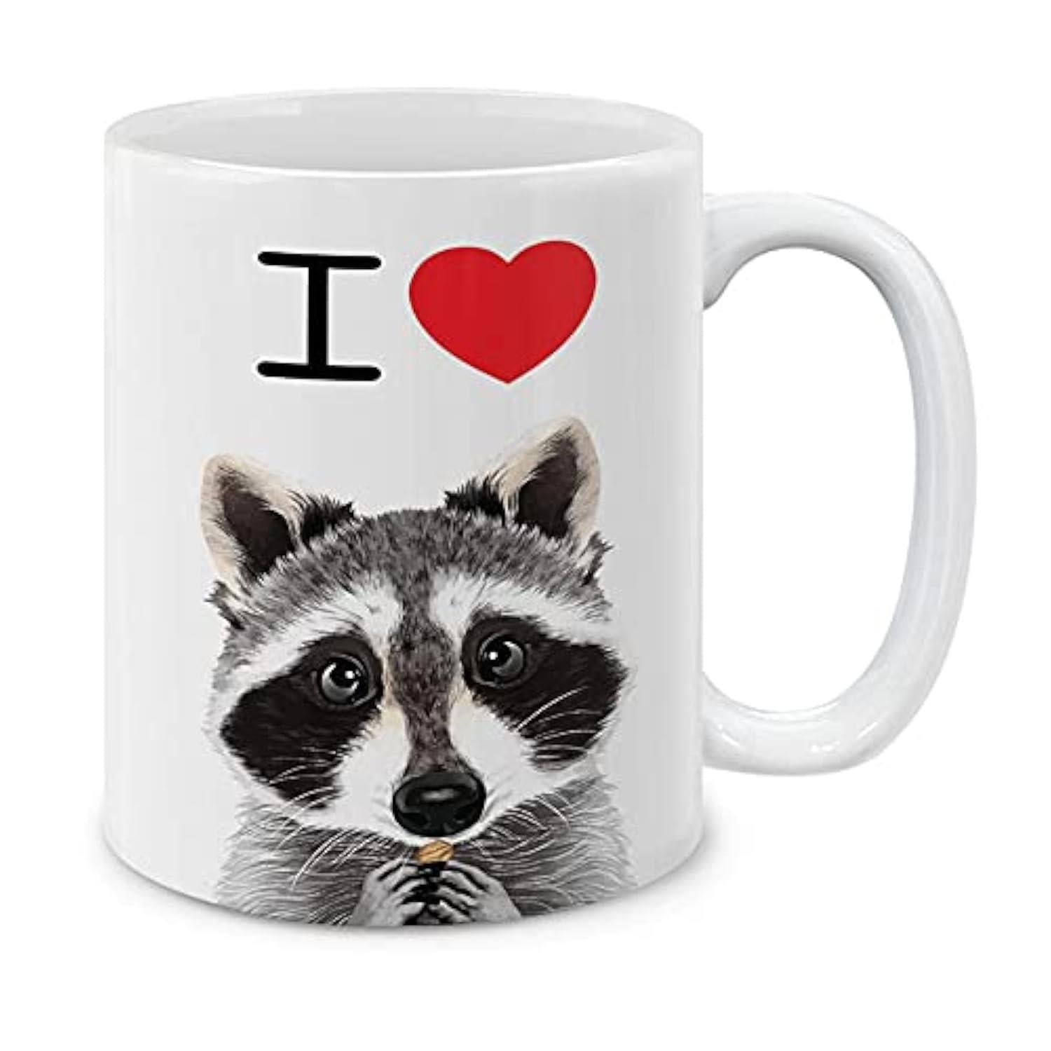 Tailorly White Ceramic 11 oz Mug - I Cute Fluffy Forest Creature Eating A Small Snack With Curiosity Raccoon