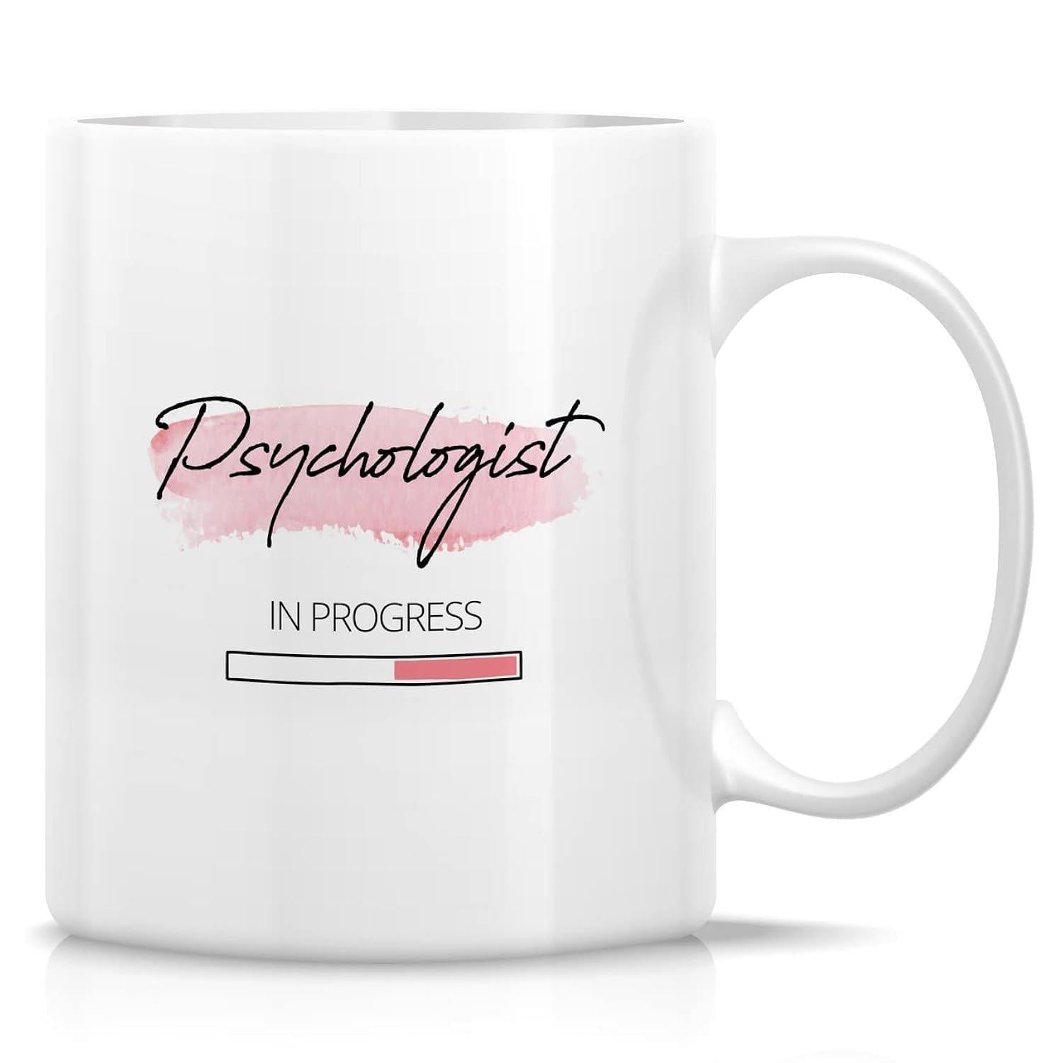 Tailorly White Ceramic 11 oz Mug - Psychologist In Progress Artistic Pink Brushstroke Background With Creative Loading Progress Bar Mug