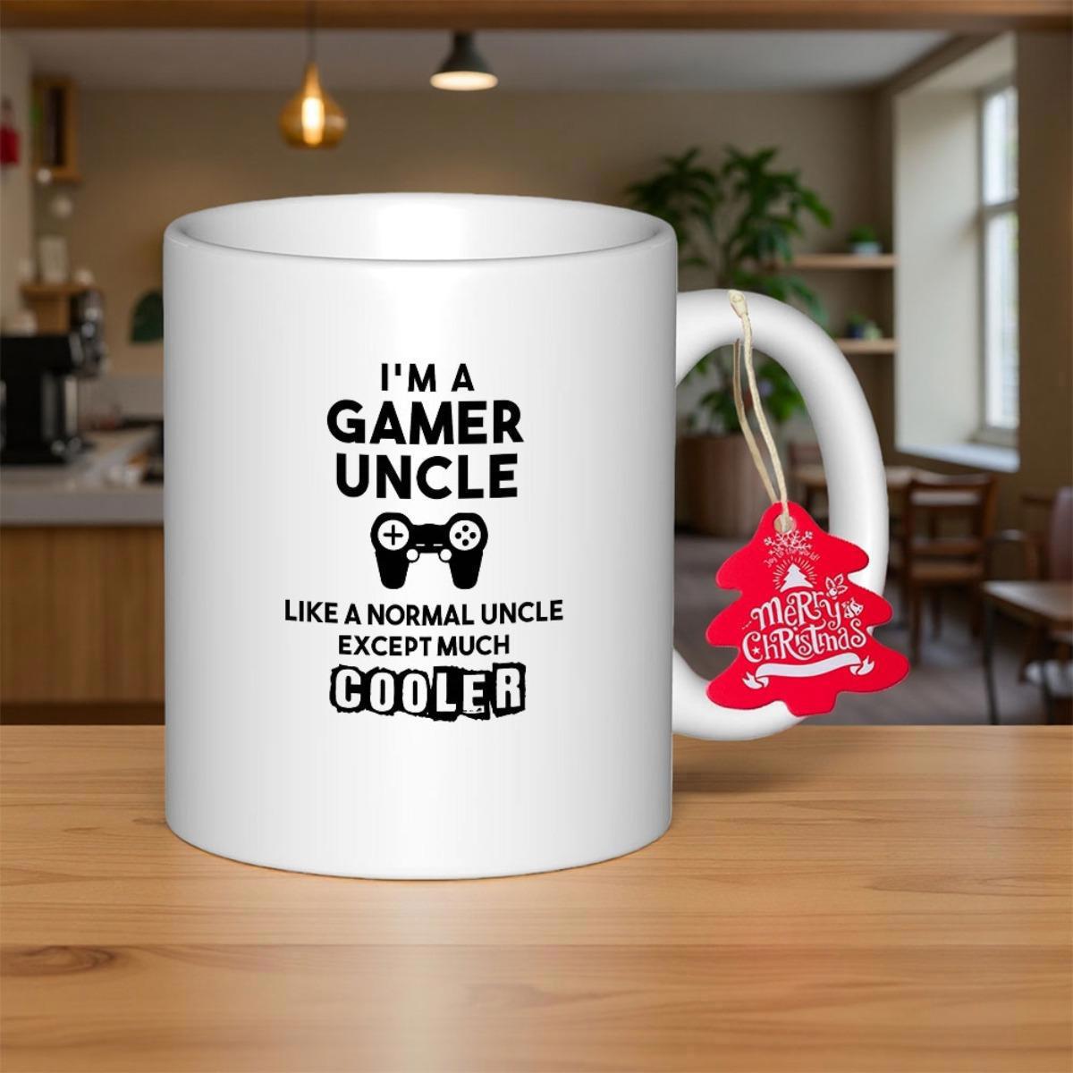 Tailorly White Ceramic 11 oz Mug - Im A Gamer Uncle Like A Normal Uncle Except Much Cooler Simple Black Silhouette Controller Icon Resting On Clean Surface Mug