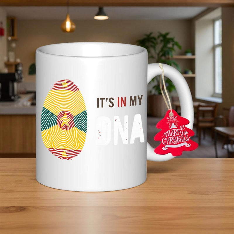 Tailorly White Ceramic 11 oz Mug - Its In My DNA Vibrant Thumbprint Graphic Showcasing Traditional Grenada Flag Colors And Elements Fingerprint