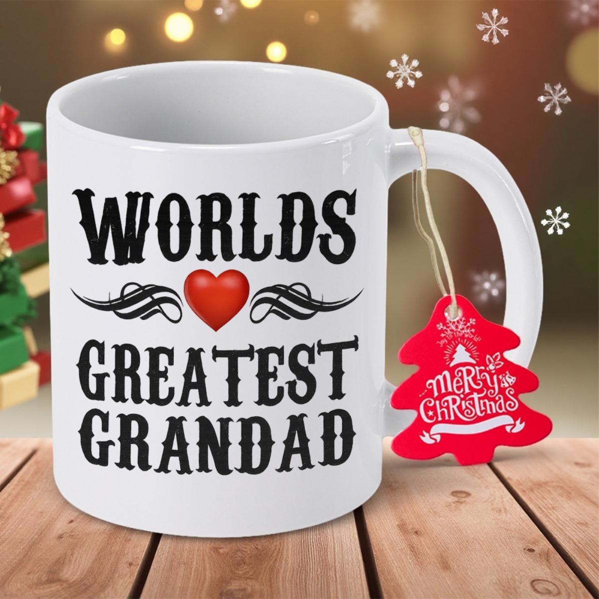 Tailorly White Ceramic 11 oz Mug - Worlds Greatest Grandad Decorative Black Flourish Graphics Around A Vibrant Red Heart Mug