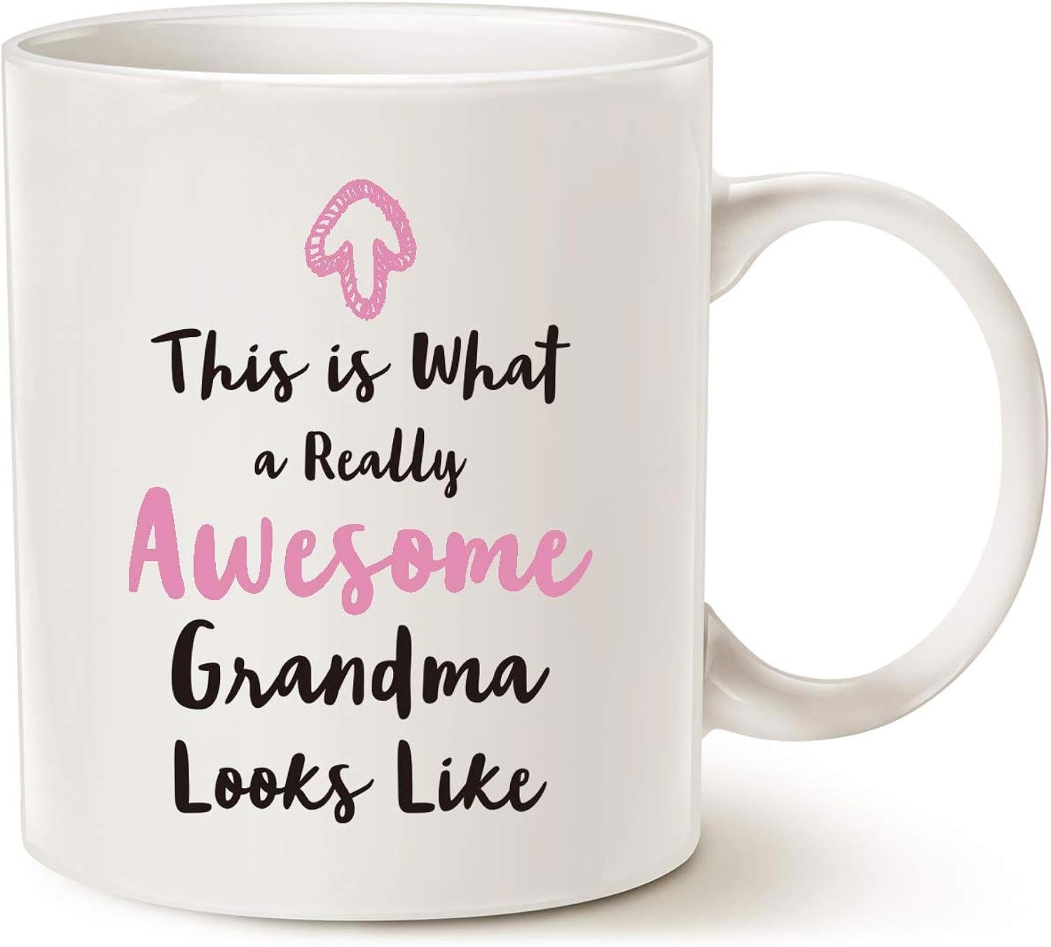 Tailorly White Ceramic 11 oz Mug - This Is What A Really Awesome Grandma Looks Like Simple Upward Pink Arrow With Black Handwritten Script On