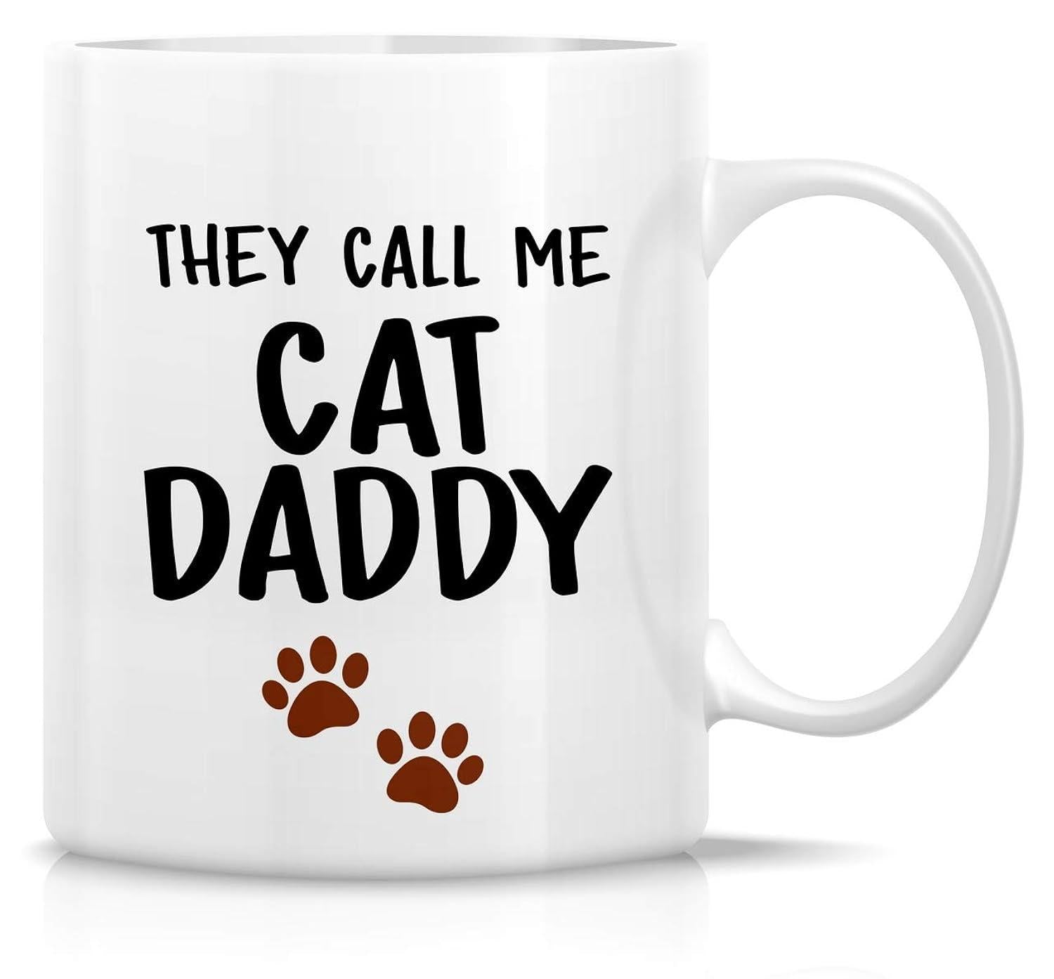 Tailorly White Ceramic 11 oz Mug - They Call Me Cat Daddy Minimalist Brown Paw Prints Trailing Across A Polished White Surface Mug