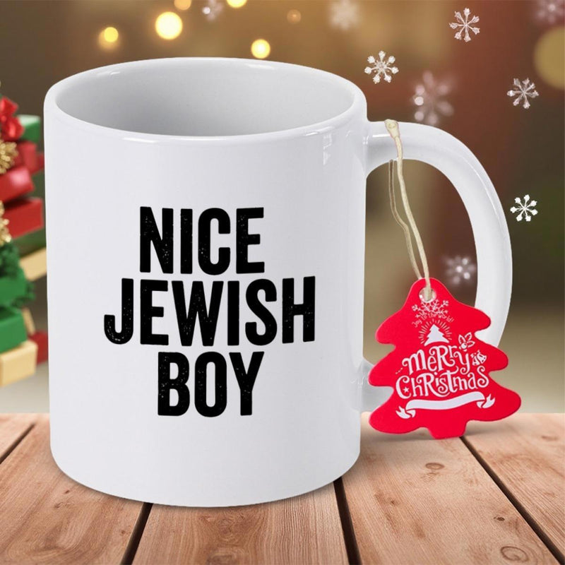 Tailorly White Ceramic 11 oz Mug - Nice Jewish Boy Merry Christmas Minimalist Pure With Bold Black Printed Text Mug
