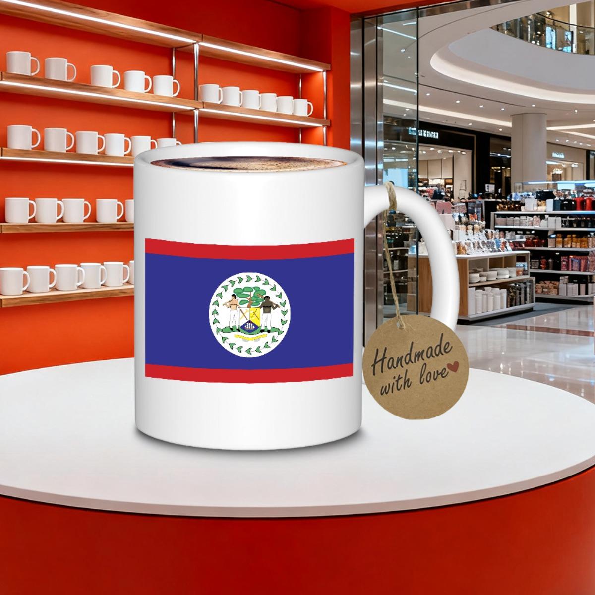 Tailorly White Ceramic 11 oz Mug - Handmade With Love Patriotic Blue National Symbol With Red Horizontal Stripes Flag
