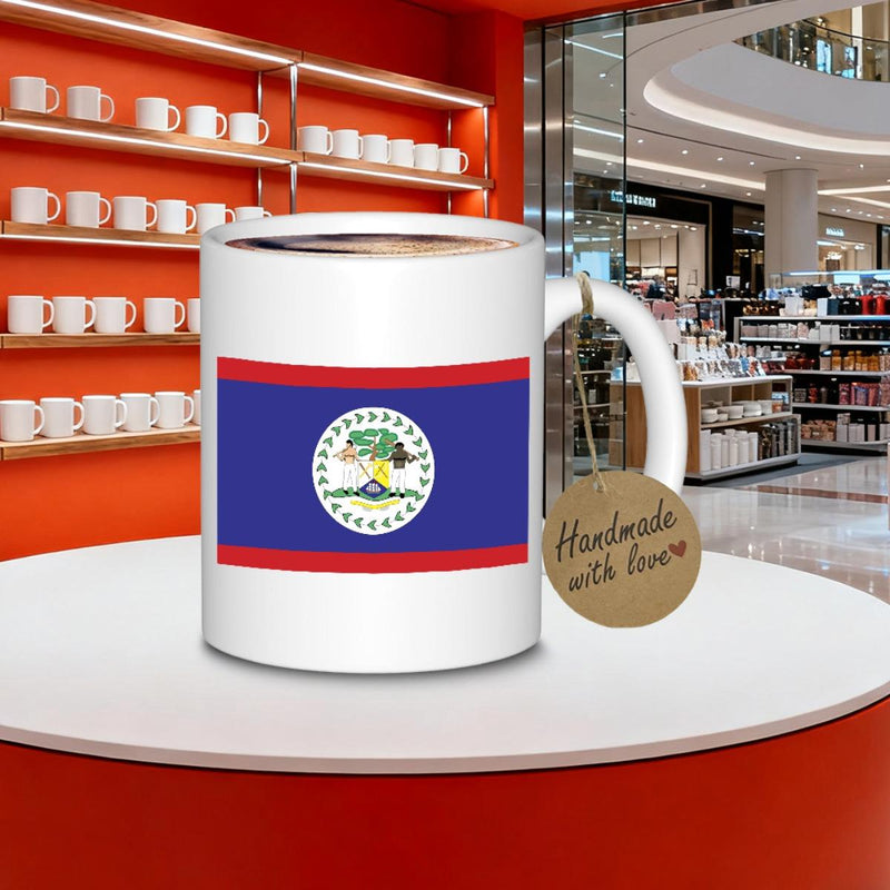 Tailorly White Ceramic 11 oz Mug - Handmade With Love Patriotic Blue National Symbol With Red Horizontal Stripes Flag