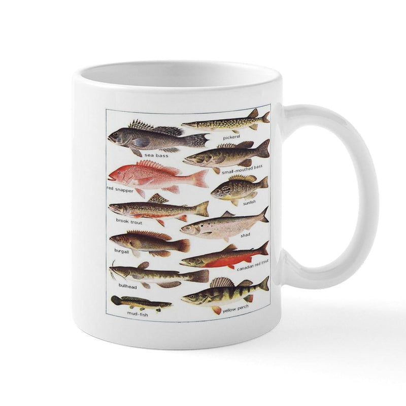 Tailorly White Ceramic 11 oz Mug - Diverse Species Detailed Scientific Illustrations Showing Various Freshwater And Saltwater Species Fish