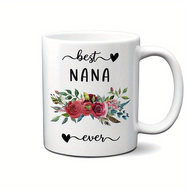 Tailorly White Ceramic 11 oz Mug - Best Nana Ever Elegant Watercolor Red Roses With Lush Green Leaves And Delicate Hearts Floral