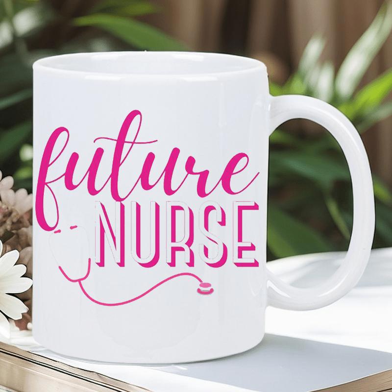Tailorly White Ceramic 11 oz Mug - Future Nurse Elegant Pink Script With Stylized Healthcare Medical Symbol Stethoscope Nurse
