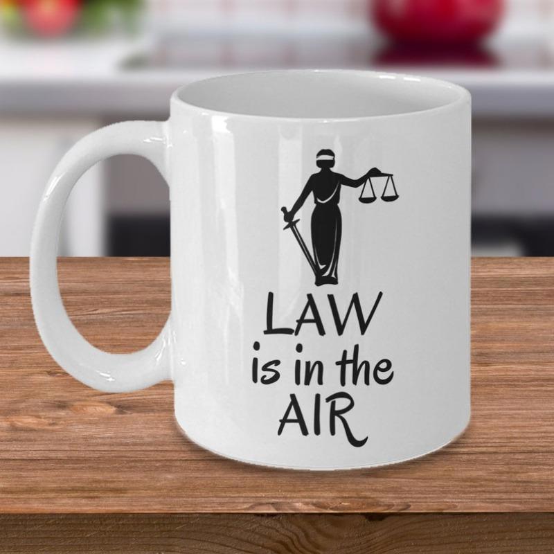 Tailorly White Ceramic 11 oz Mug - Law Is In The Air Elegant Black Silhouette Lady Justice Holding Balanced Scales And Sharp Sword Justice