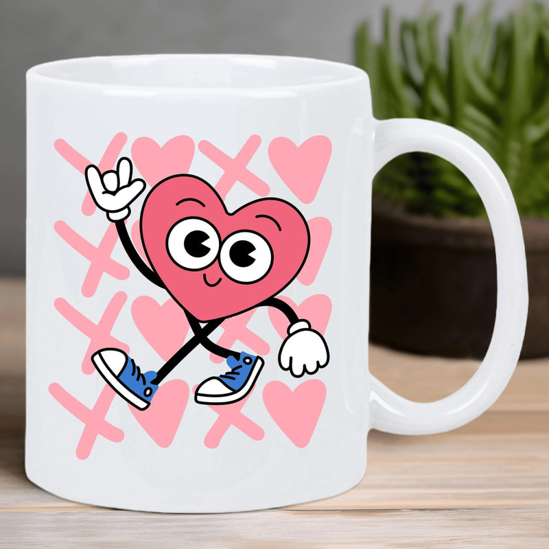 Tailorly White Ceramic 11 oz Mug - Charming Retro Style Cartoon Character Wearing Blue Shoes And White Gloves Heart