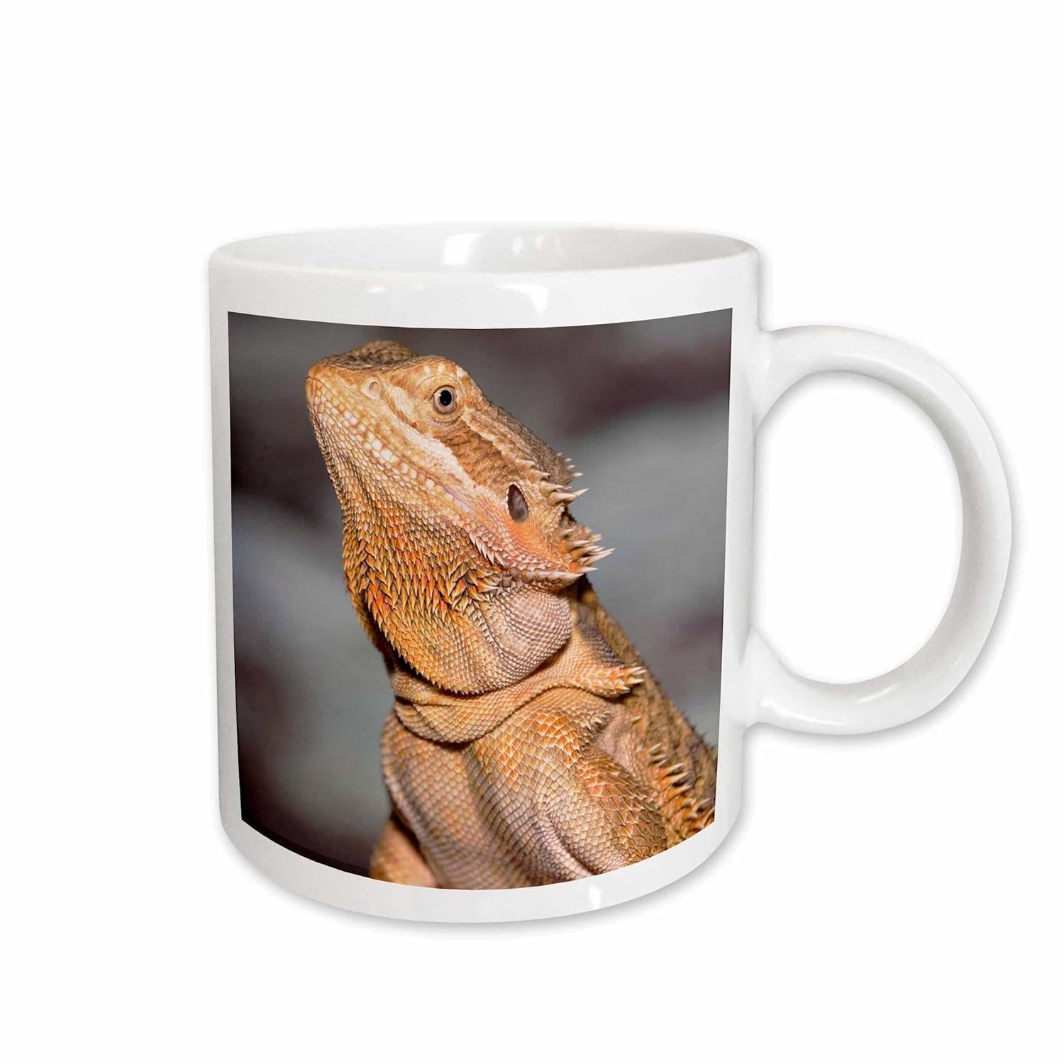 Tailorly White Ceramic 11 oz Mug - Majestic Orange Reptile Looking Upward Among Soft Blurred Background Bearded Dragon