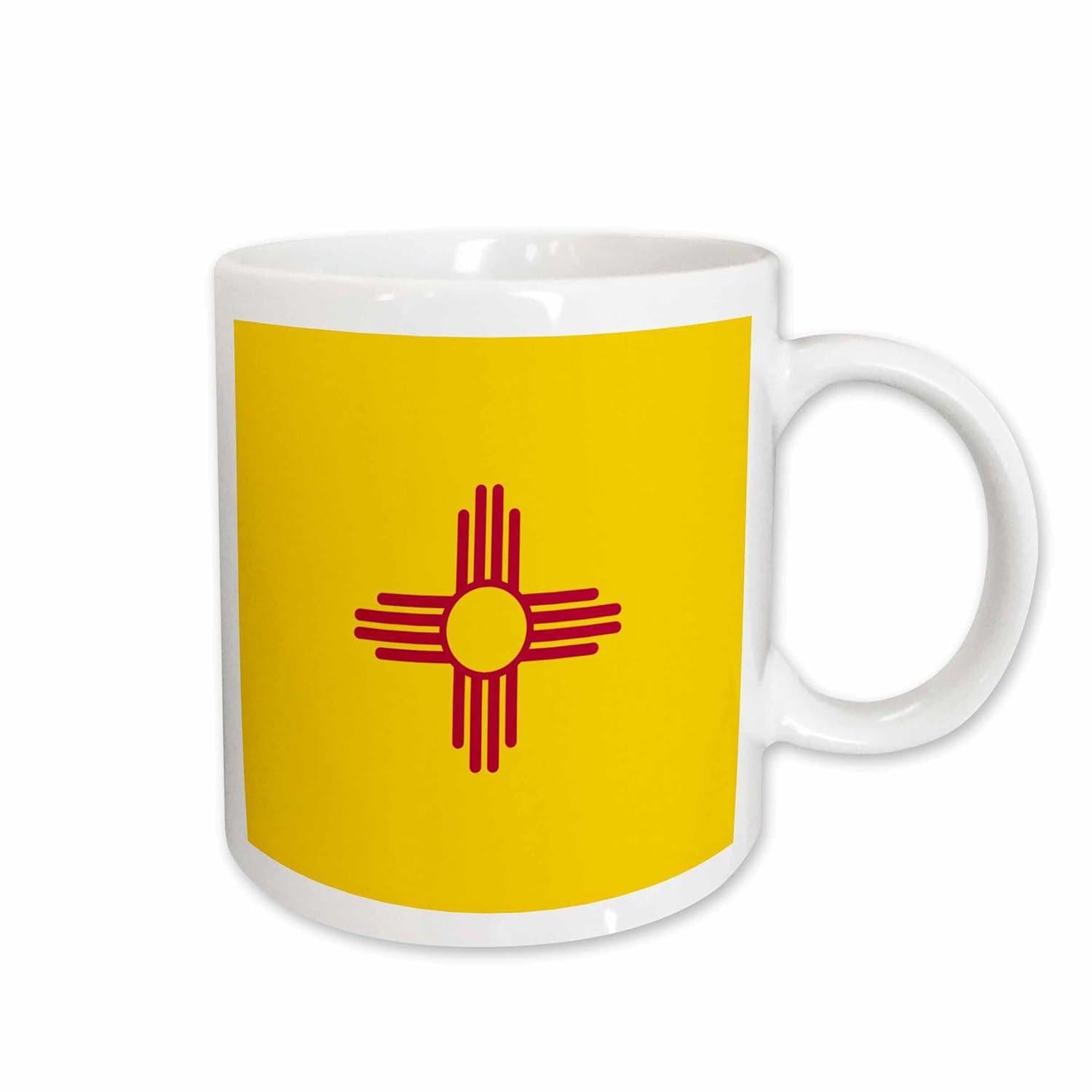 Tailorly White Ceramic 11 oz Mug - Traditional Red Sacred Symbol Glowing On A Vibrant Yellow Background Zia Sun