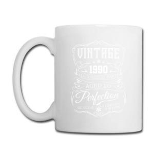 Tailorly White Ceramic 11 oz Mug - Vintage 1990 Perfection Classic Retro Badge Style With Elegant Decorative Swirls And Ornate Frame Mug