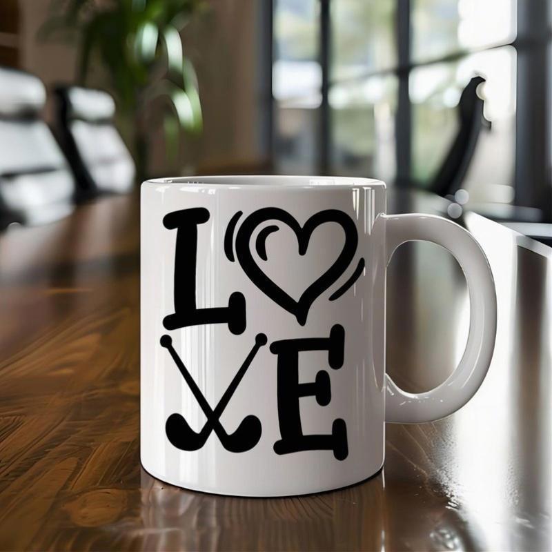 Tailorly White Ceramic 11 oz Mug - Love Stylized Black Typography Featuring Heart And Crossed Clubs For Sports Enthusiasts Mug