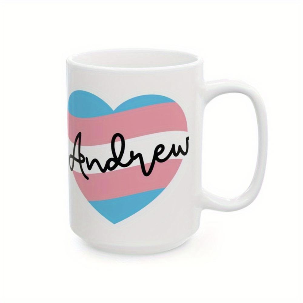 Tailorly White Ceramic 11 oz Mug - Andrew Vibrant Striped Heart Featuring Colors Of Pride And Identity Symbol Heart