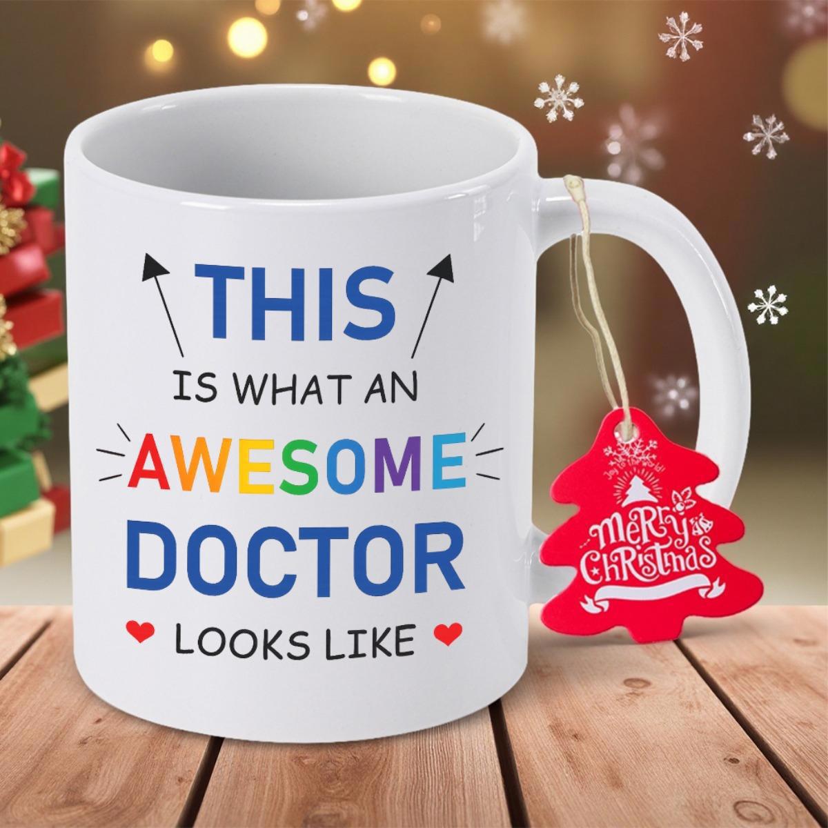 Tailorly White Ceramic 11 oz Mug - This Is What An Awesome Doctor Looks Like White Ceramic Cup With Decorative Hearts And Colorful Text Displaying Mug