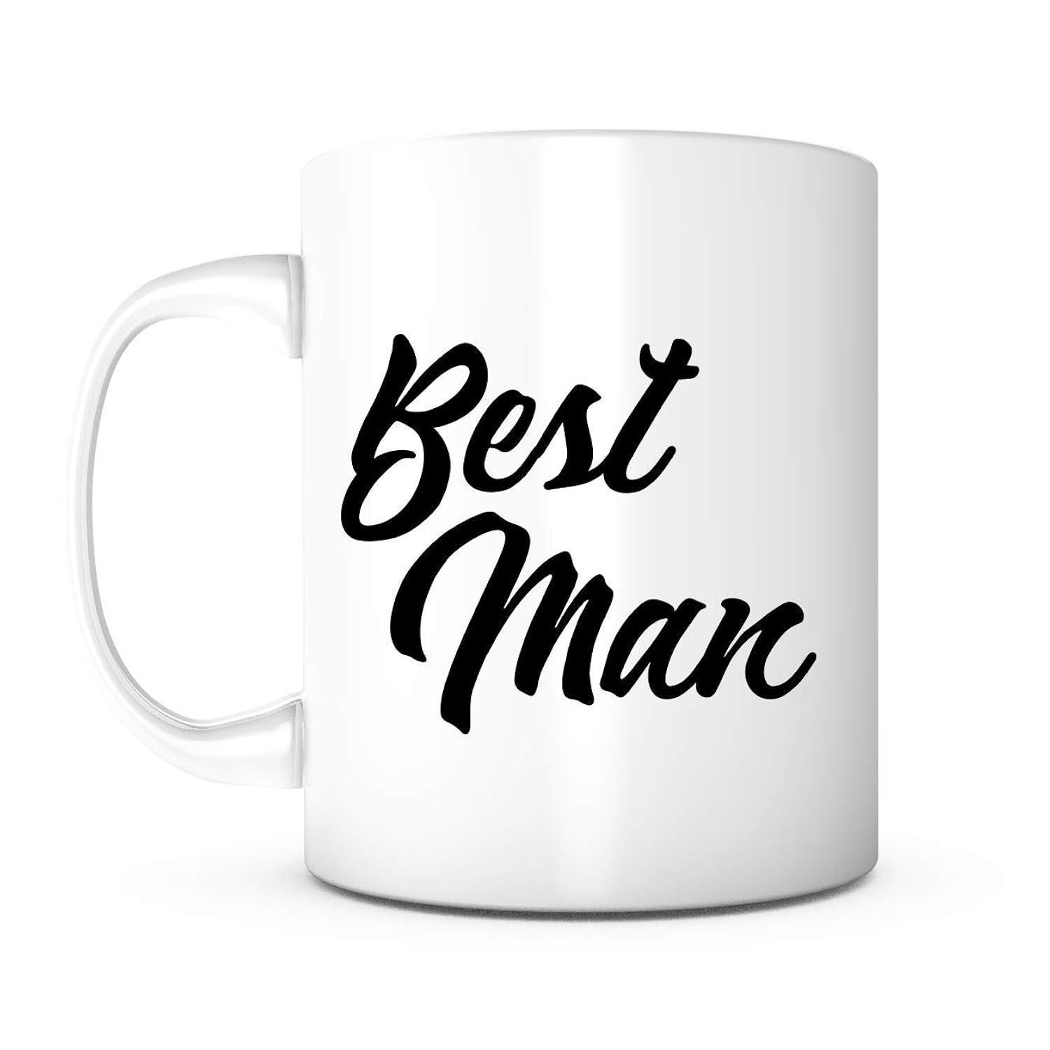 Tailorly White Ceramic 11 oz Mug - Best Man Bold Artistic Brush Script Lettering Set Against A Minimalist Background Mug