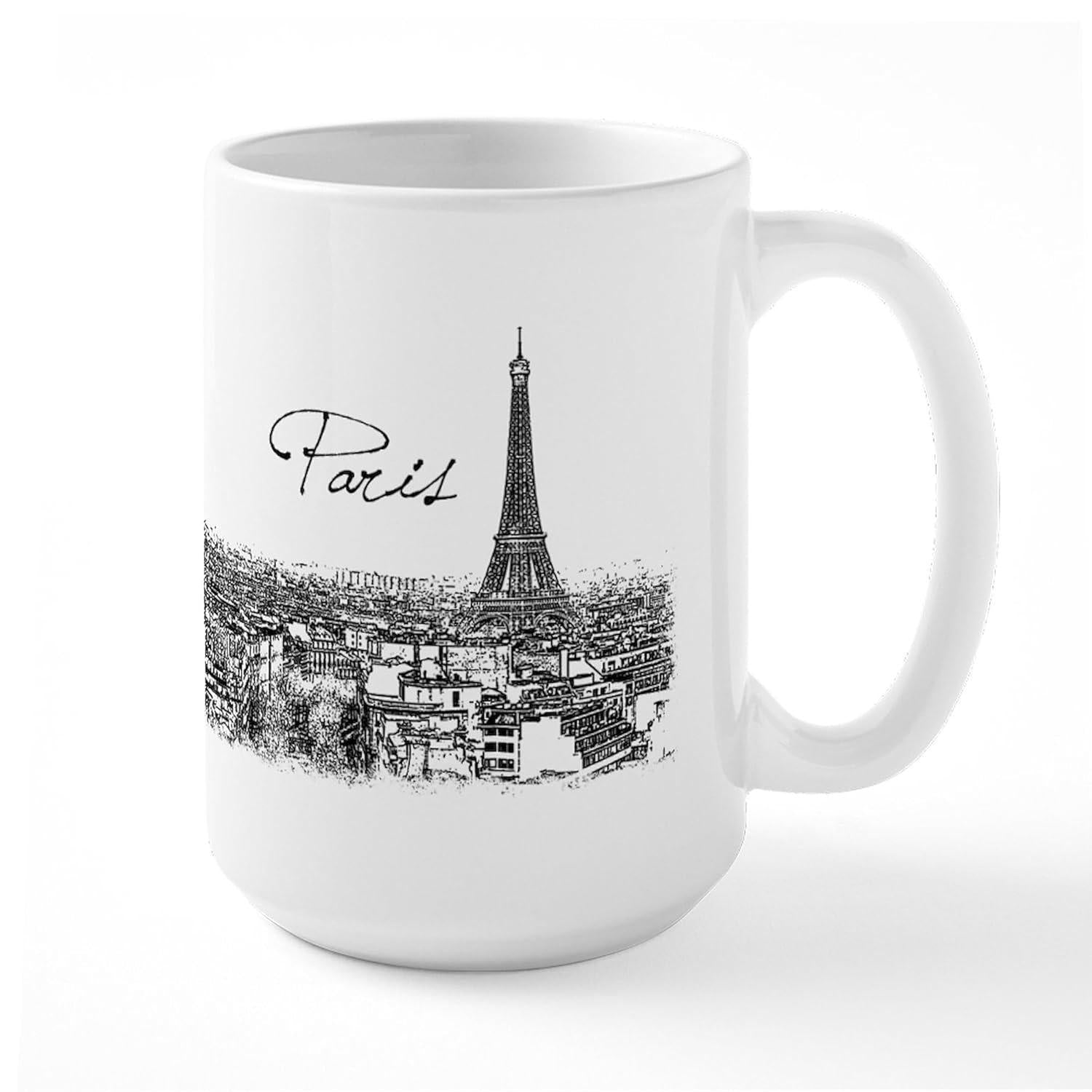 Tailorly White Ceramic 11 oz Mug - Paris Artistic Hand Drawn Cityscape With Traditional Buildings And Eiffel Tower