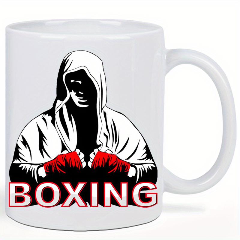 Tailorly White Ceramic 11 oz Mug - Boxing Determined Hooded Fighter Wearing Red Hand Wraps Prepared For Combat Boxer