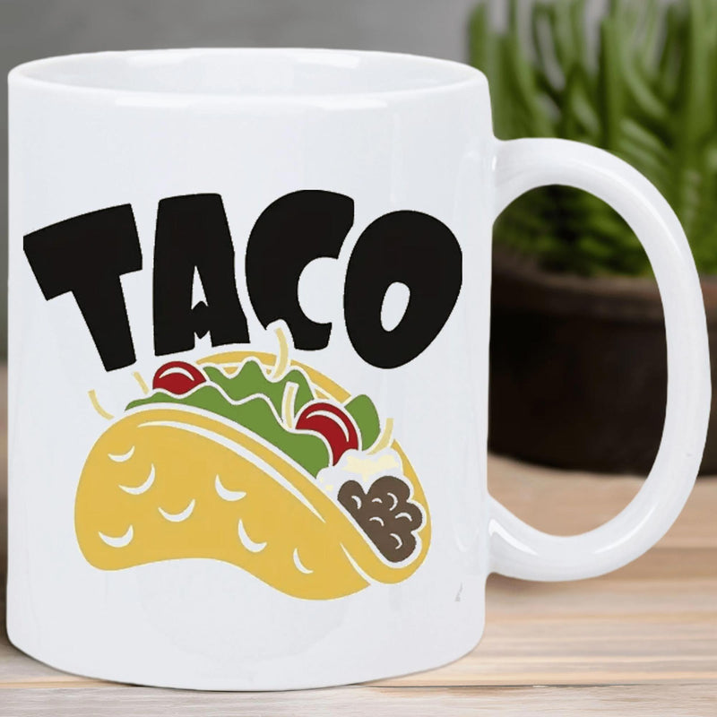 Tailorly White Ceramic 11 oz Mug - Taco Delicious Yellow Shell Filled With Fresh Lettuce And Savory Meat Taco
