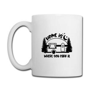 Tailorly White Ceramic 11 oz Mug - Home Is Where You Park It Scenic Silhouette Design Featuring A Cozy Travel Trailer Under Stars Camper