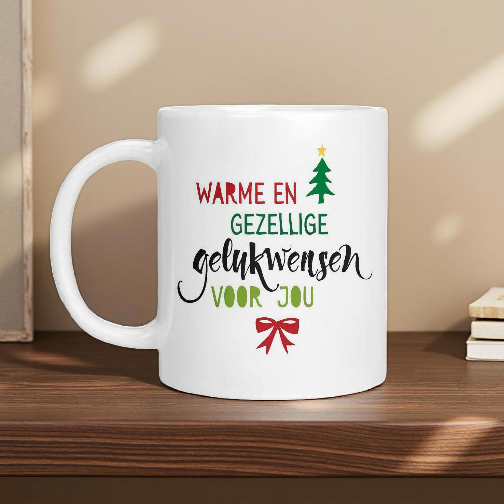 Tailorly White Ceramic 11 oz Mug - Festive Green Christmas Tree Featuring A Delicate Red Bow Graphic Mug