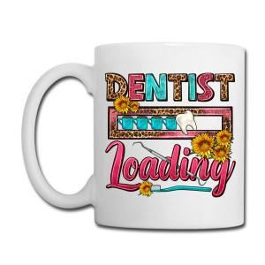 Tailorly White Ceramic 11 oz Mug - Dentist Loading Colorful Progress Bar Featuring Sunflowers And Dental Professional Tools Dentist