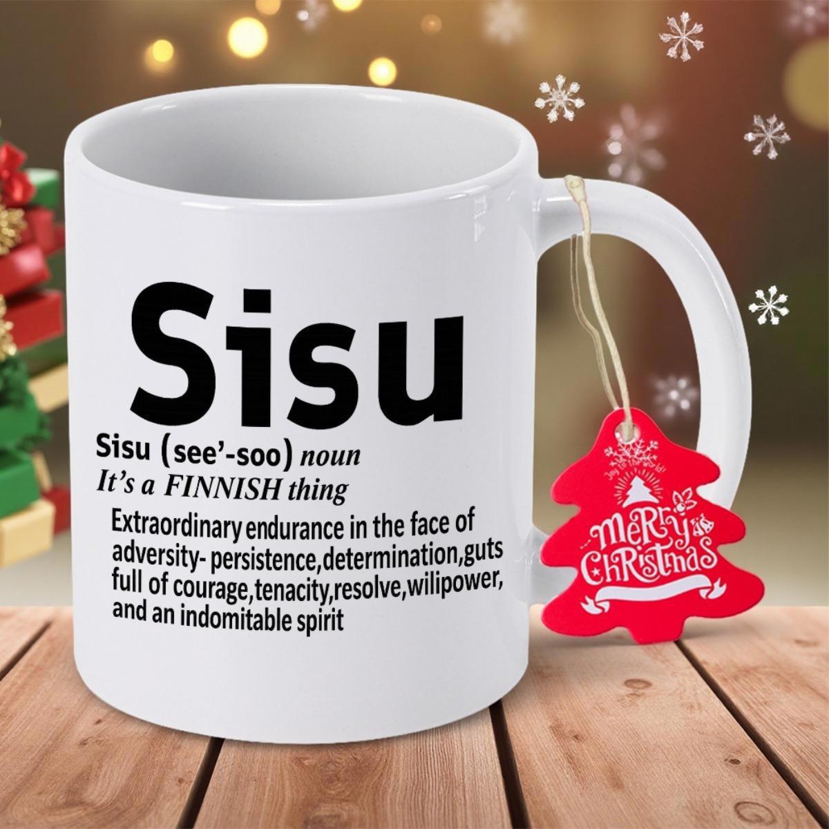 Tailorly White Ceramic 11 oz Mug - Sisu Finnish Thing Bold Black Minimalist Dictionary Style Typography On Clean