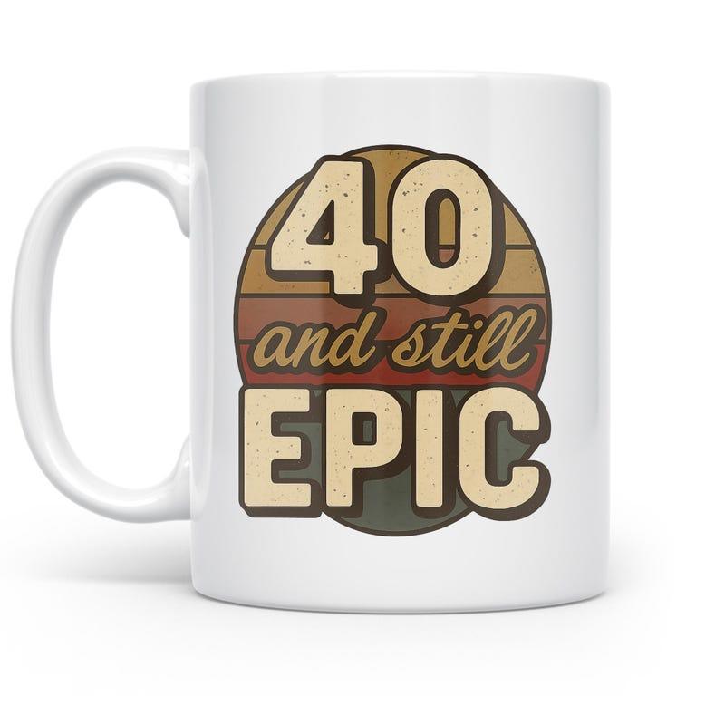 Tailorly White Ceramic 11 oz Mug - 40 And Still Epic Retro Distressed Sun Background With Vintage Color Palette Striped Design Mug
