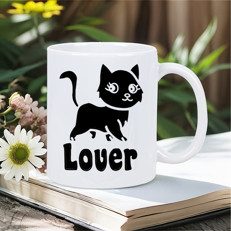 Tailorly White Ceramic 11 oz Mug - Lover Cute Silhouette Of A Playful Black Cat With Expressive Eyes Cat