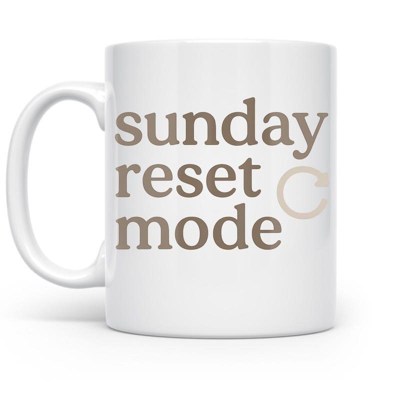 Tailorly White Ceramic 11 oz Mug - Sunday Reset Mode Minimalist Aesthetic Design With Circular Arrow Symbol On Ceramic Mug