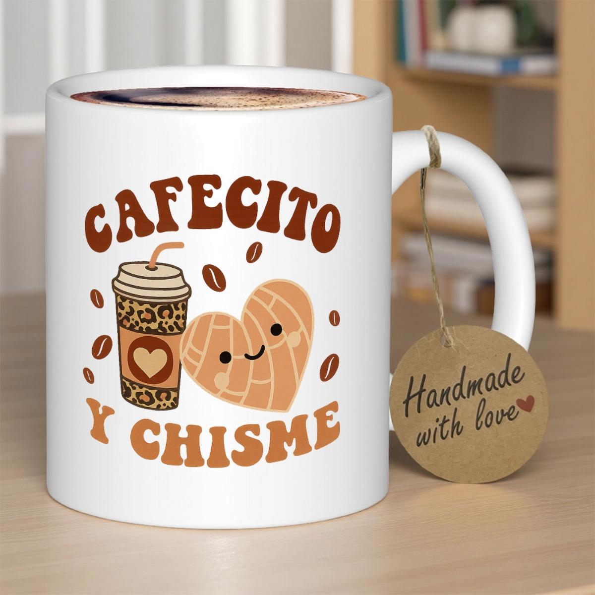 Tailorly White Ceramic 11 oz Mug - Handmade With Love Heart Shaped Mexican Bread And Leopard Print Coffee Cup Concha