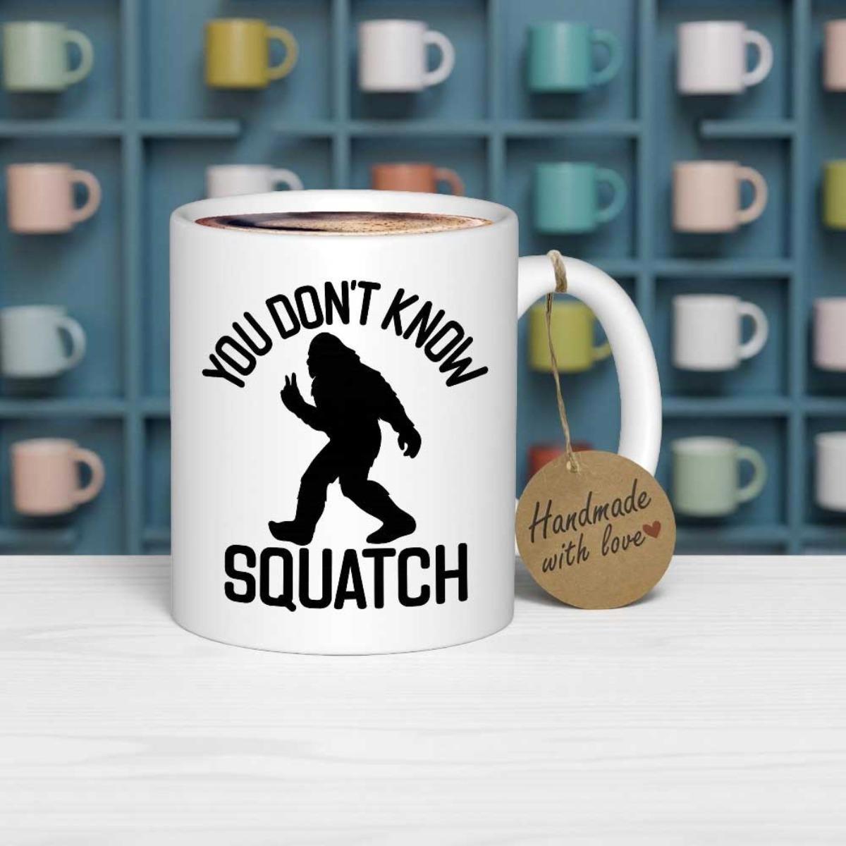 Tailorly White Ceramic 11 oz Mug - You Don't Know Squatch Legendary Cryptid Walking Proudly In A Bold Minimalist Black Silhouette Bigfoot