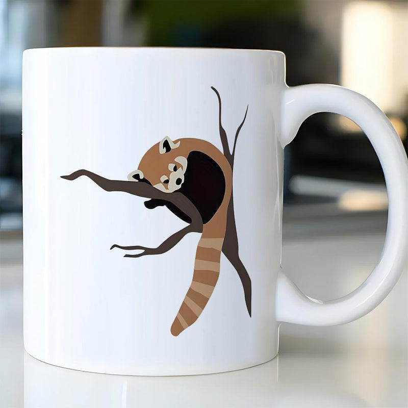 Tailorly White Ceramic 11 oz Mug - Cute Cartoon Red Panda Resting Peacefully On Minimalist Natural Tree Branches Red Panda