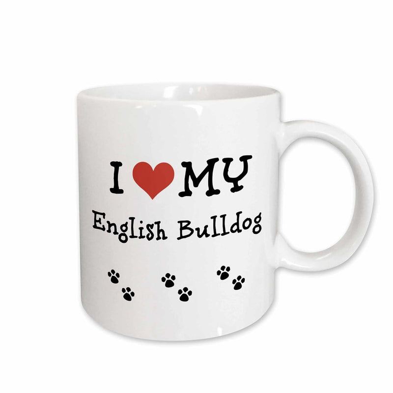 Tailorly White Ceramic 11 oz Mug - I Love My English Bulldog Adorable Red Heart Combined With Small Black Dog Paw Prints Bulldog
